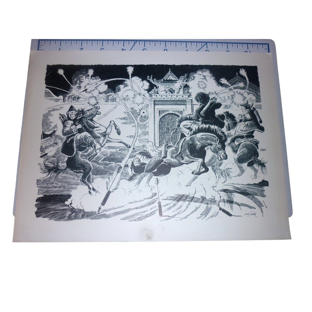 Larry Toschik Signed Historical Cavalry Battle Scene Ink Illustration Print